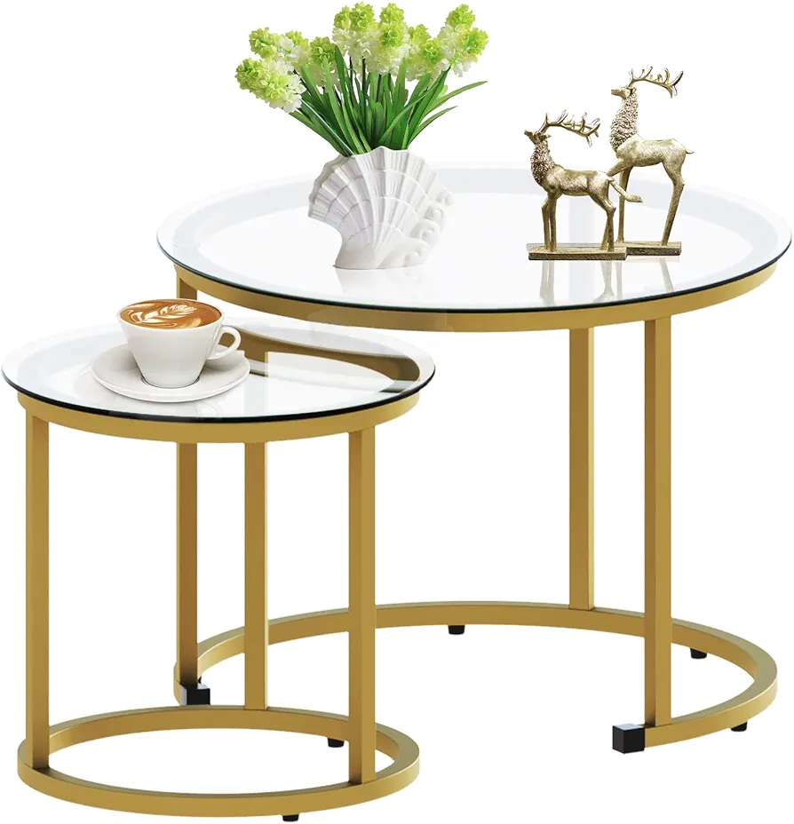 Modern Glass Top Nesting Coffee Tables Set of 2