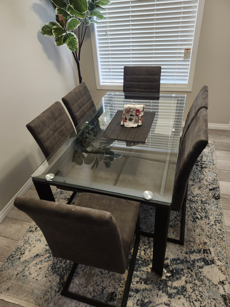 Glass Top Dining Table with Six Chairs