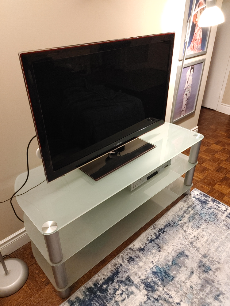 Glass TV Stand with Silver Metal Legs - photo 3