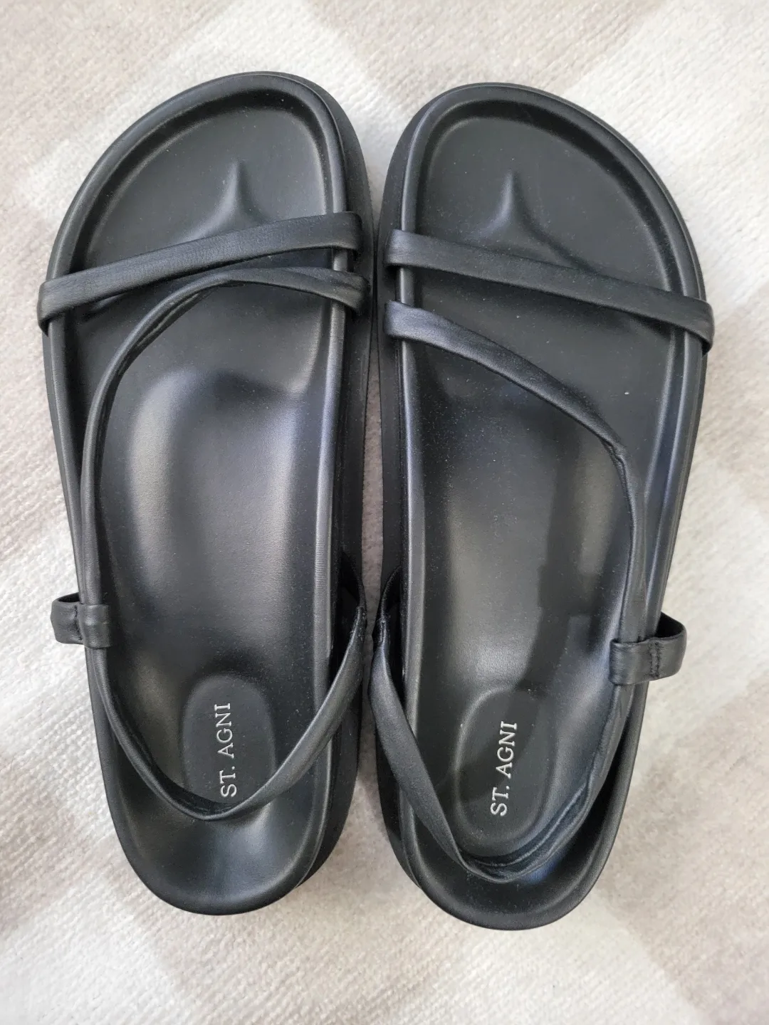 ST. AGNI Black Leather Sandals image indicator(2)