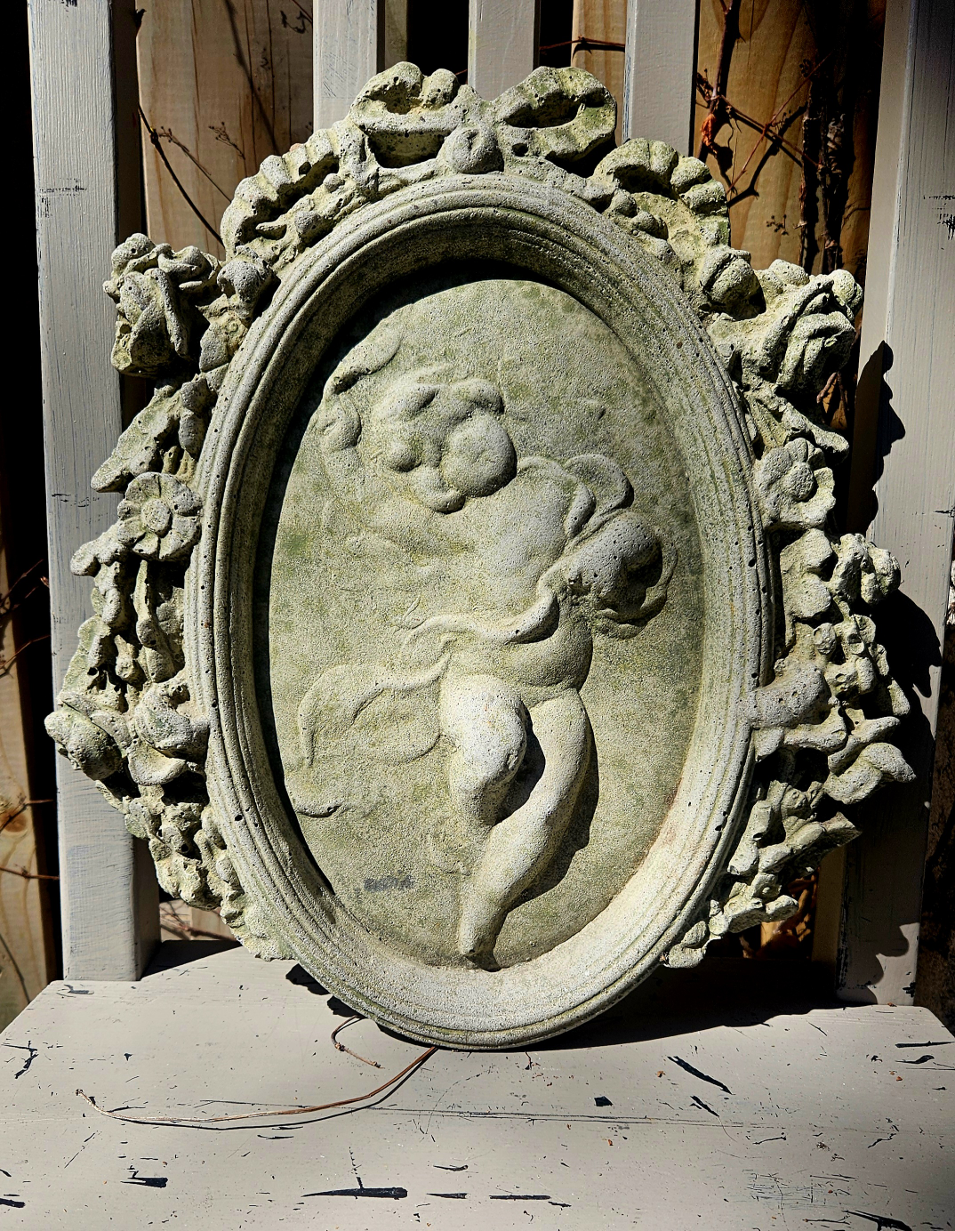 Ornate Cherub Plaque Garden Decor
