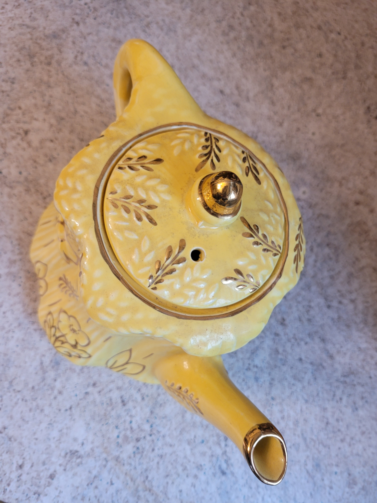 Vintage Yellow Teapot with Gold Accents