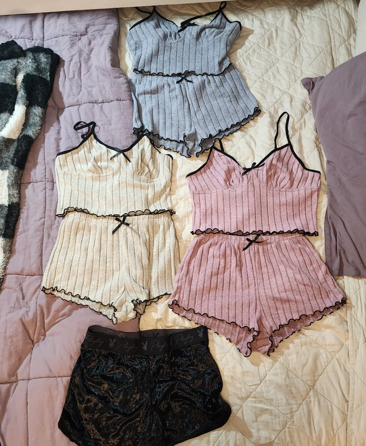 🧡 Playboy & Ribbed Knit Pajama Sets (3 Sets + Shorts) thumbnail