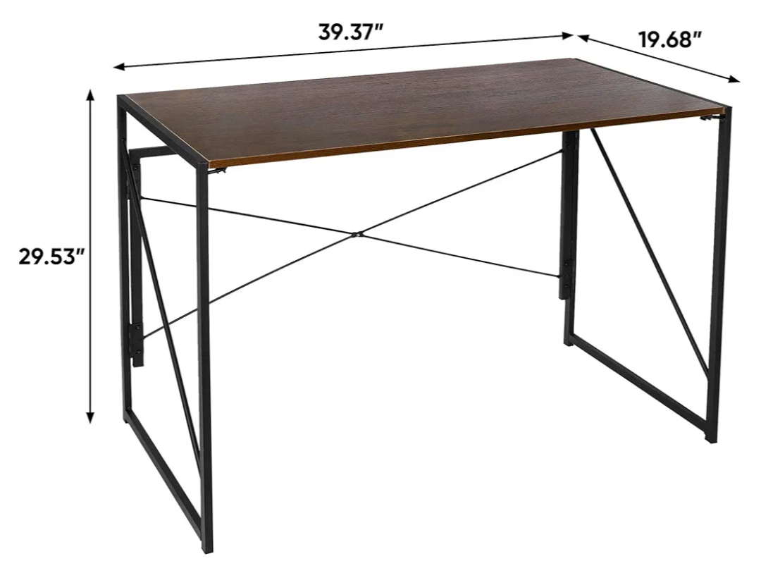 Folding Computer Desk - Dark Wood Grain Top & Black Metal Frame