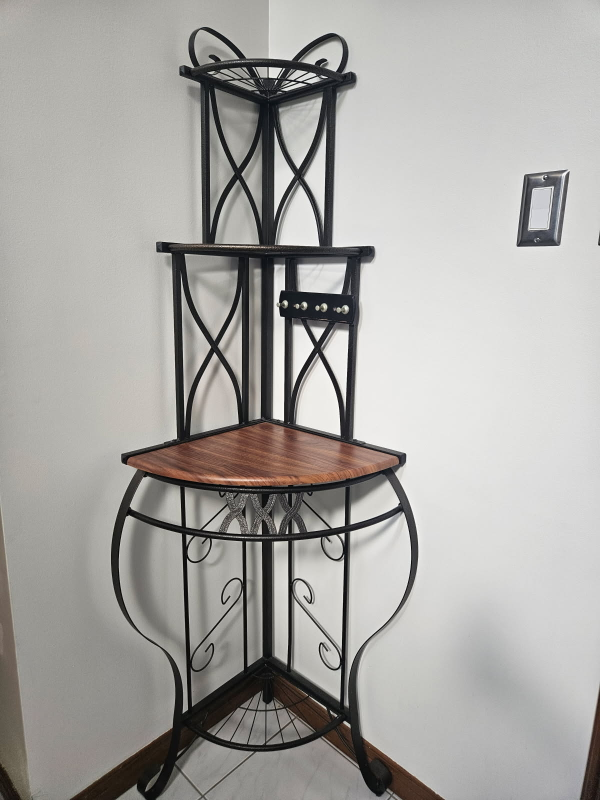 Corner Shelf Unit, Black Metal and Wood