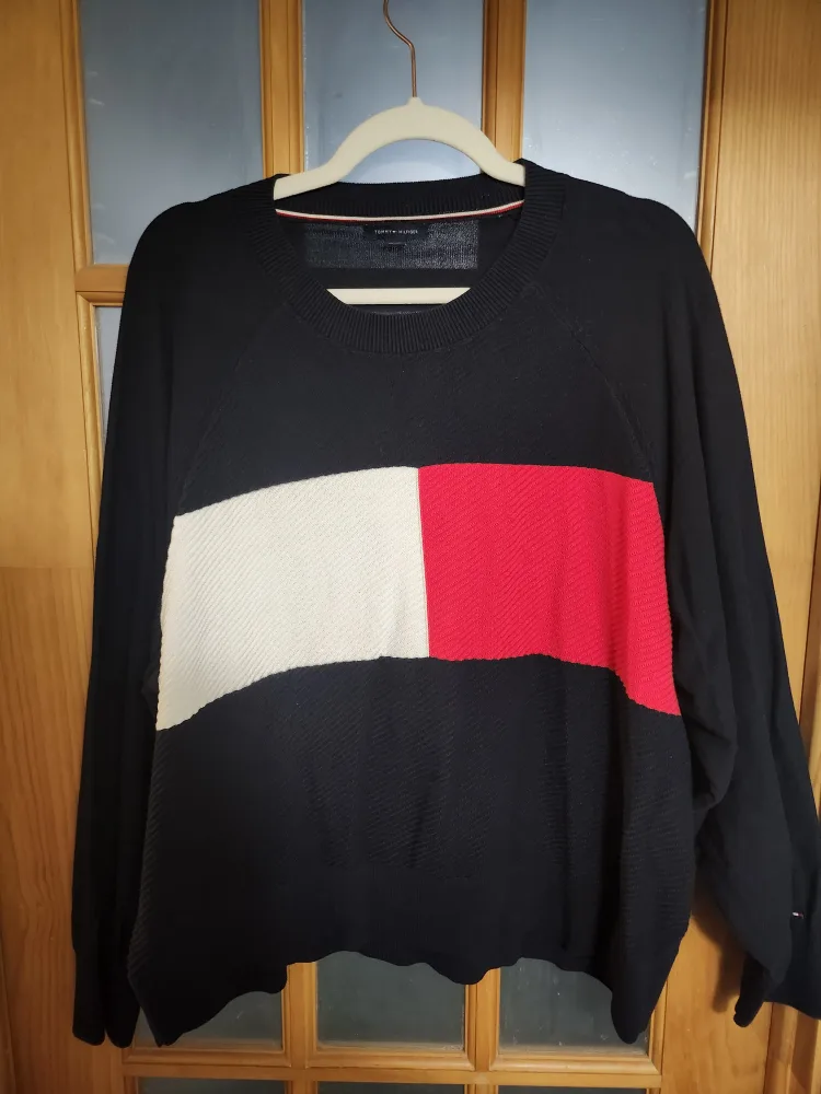 Tommy Hilfiger Navy Blue Colourblock Sweater - Size XL thumbnail