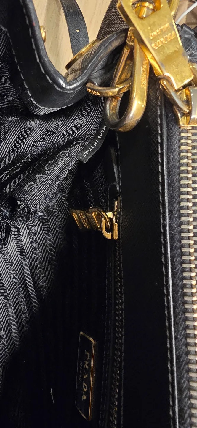 Prada Black Saffiano Lux Leather Small Double Zip Tote Bag image indicator(10)