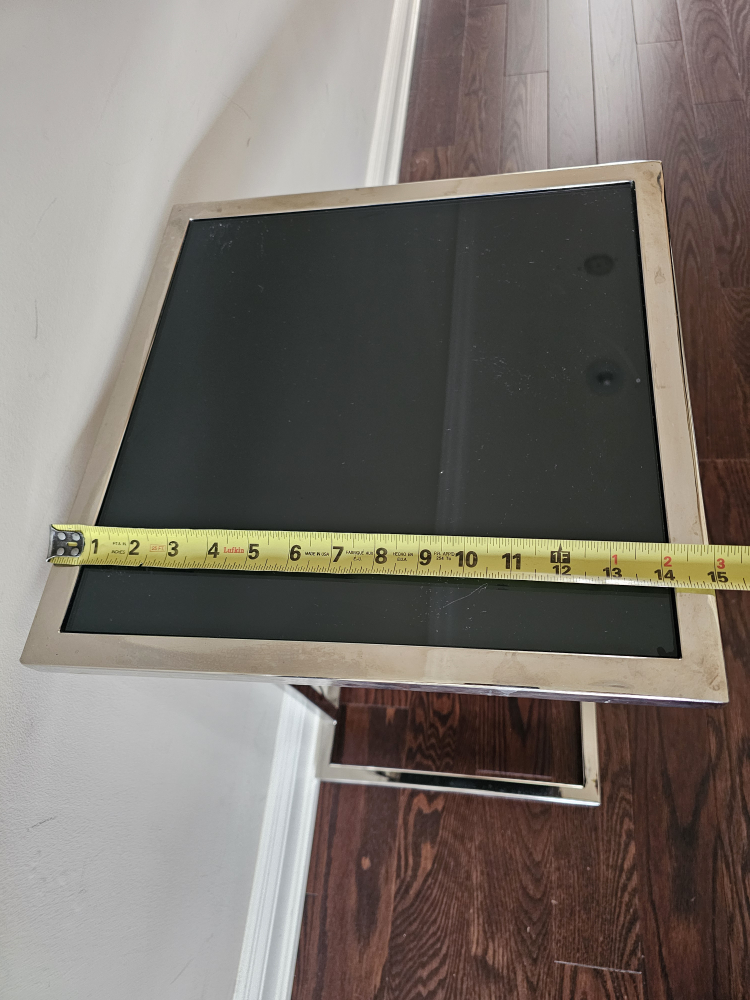 Silver Metal Framed Mirror & Black Glass Side Table Set - photo 5