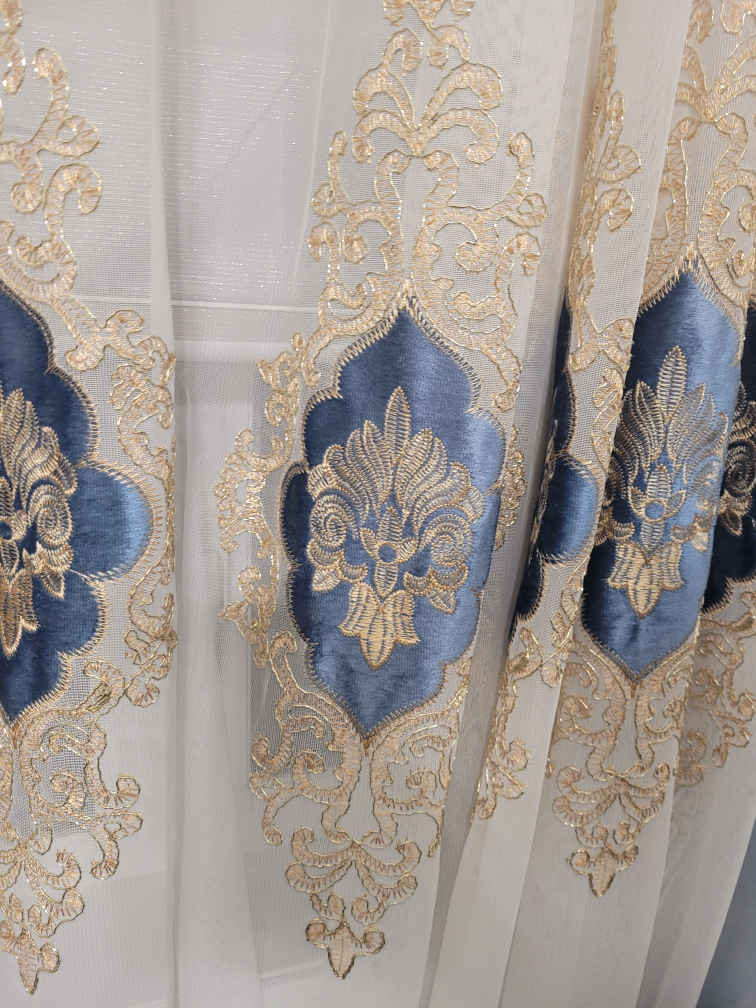 Elegant Sheer & Velvet Curtains - Blue & Gold - photo 4