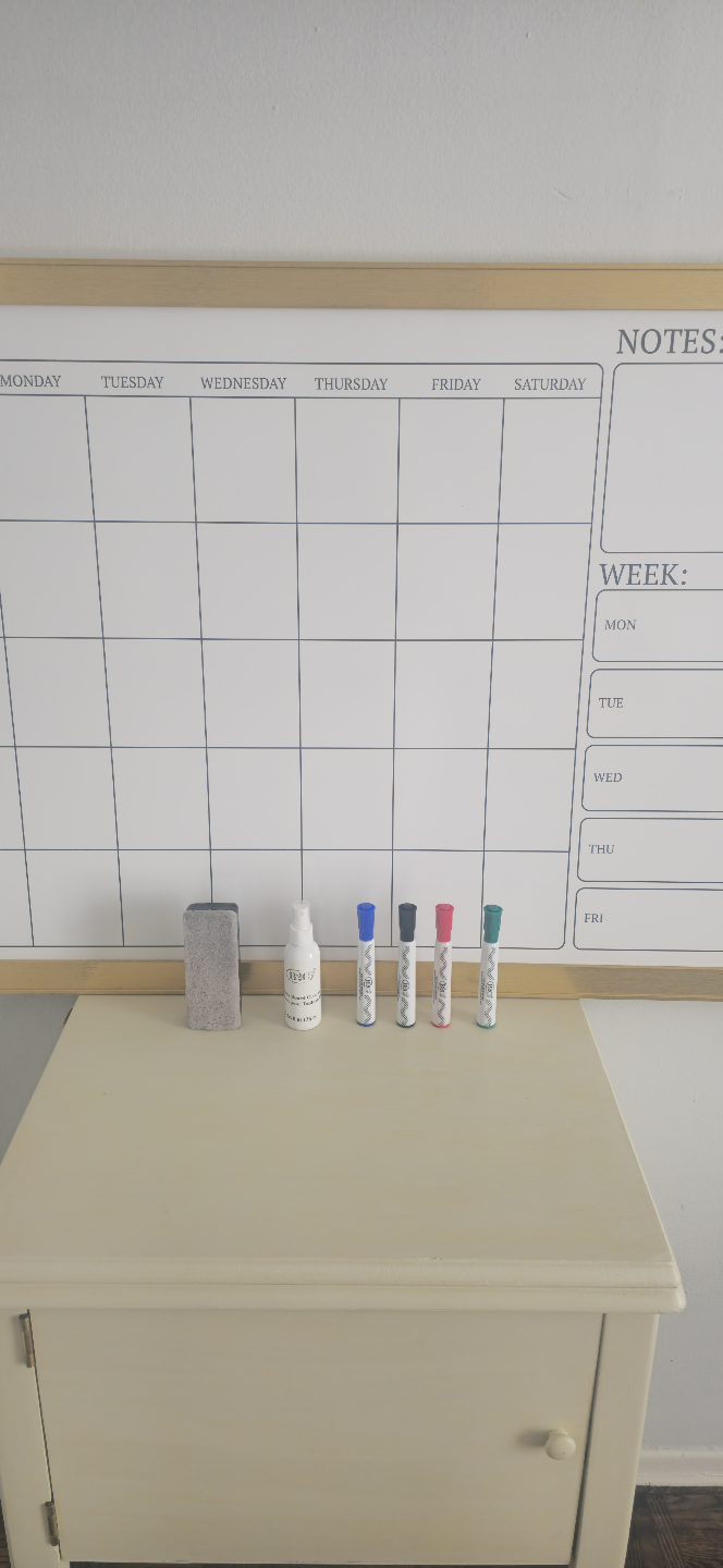 Gold Frame Dry Erase Monthly Calendar Board with Accessories - photo 4