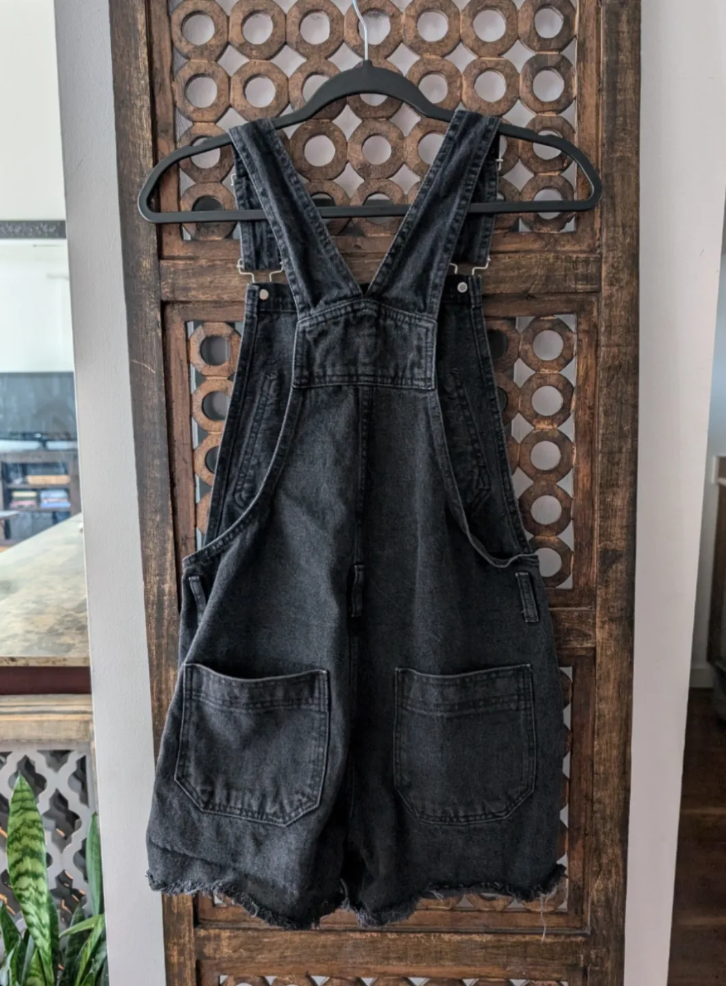 Topshop Black Denim Overall Shorts image indicator(6)