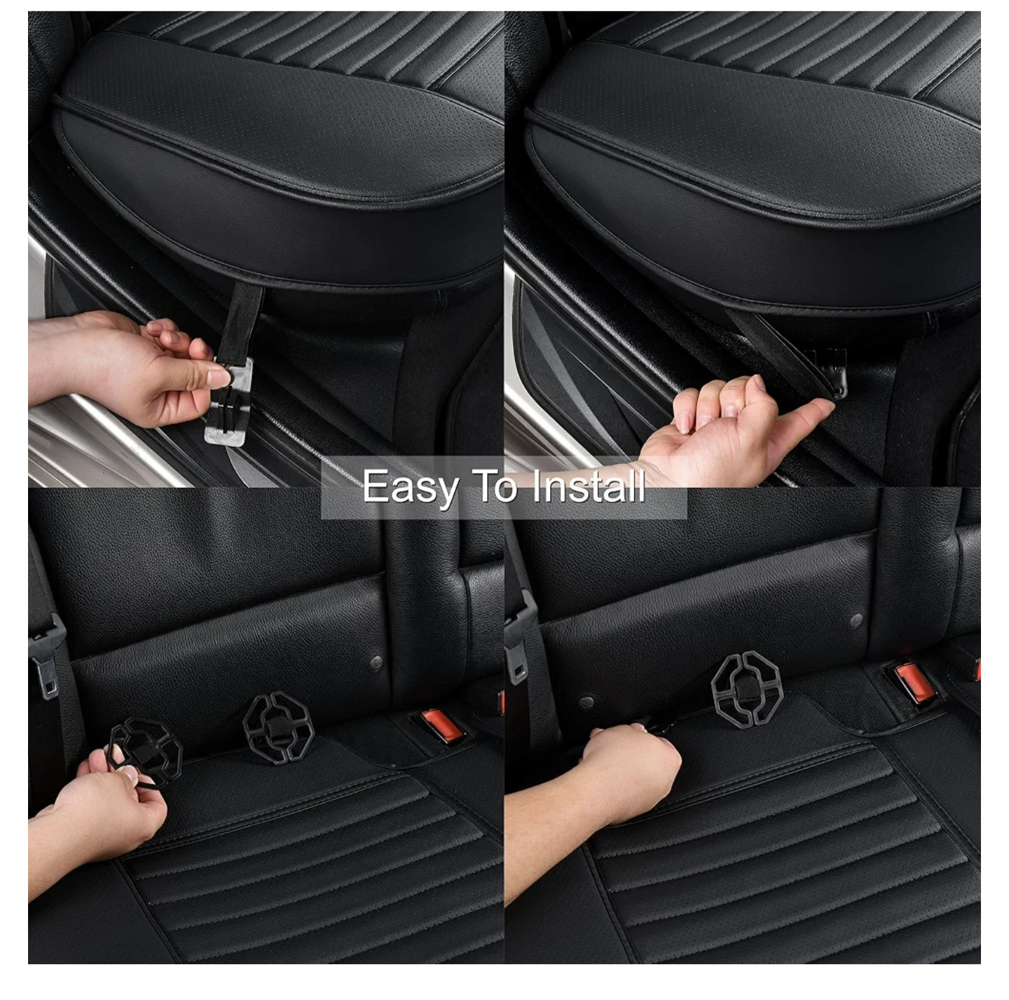 Black PU Leather Rear Seat Covers for Cars, SUVs, and Trucks - photo 4