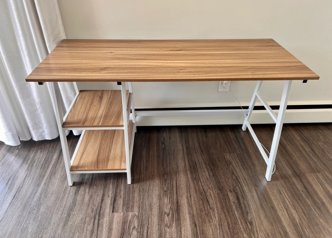 Modern White and Wood Writing Desk with Shelf - photo 2