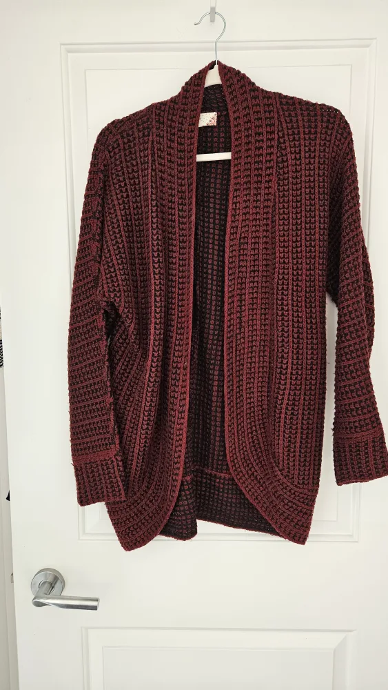 Women's Maroon Knit Cardigan Sweater, Small-Medium thumbnail
