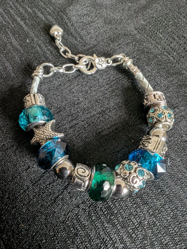 Pandora-esque Teal and Green Charm Bracelet thumbnail