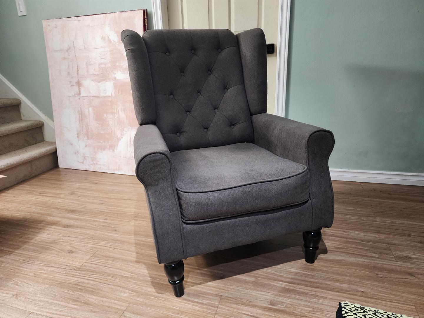 Dark Grey Button Tufted Wingback Accent Chair - photo 2