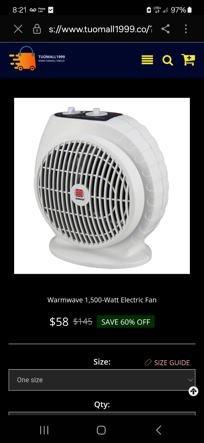 Warmwave 1500-Watt Electric Fan Heater - photo 3