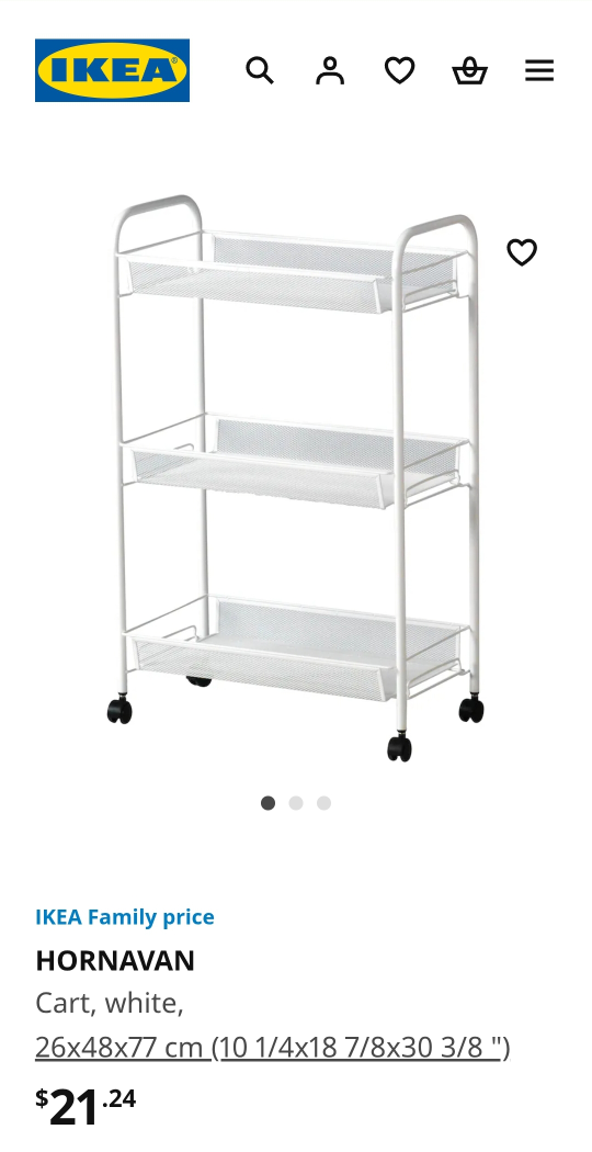 IKEA HORNAVAN 3-Tier Rolling Cart - White