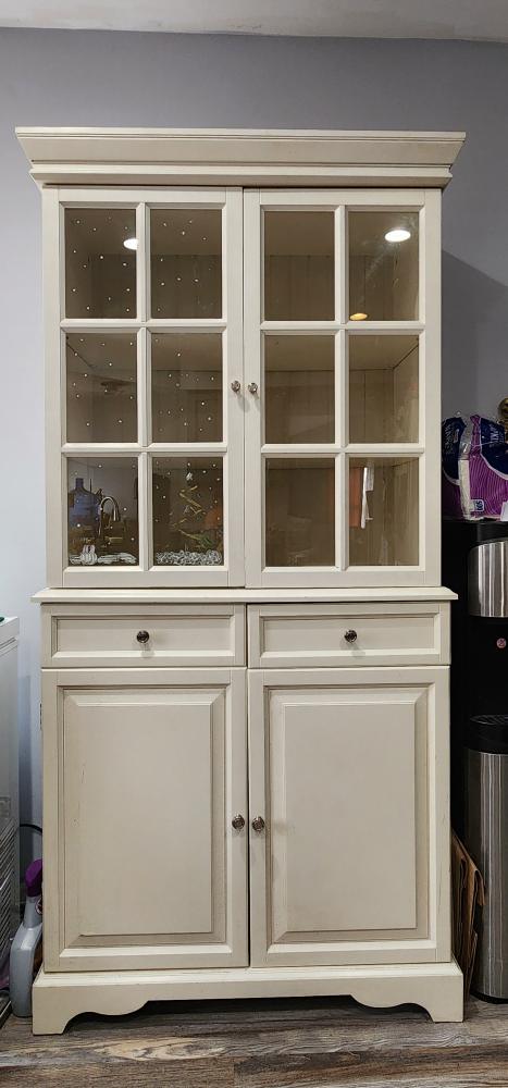 White Wooden China Cabinet with Glass Doors