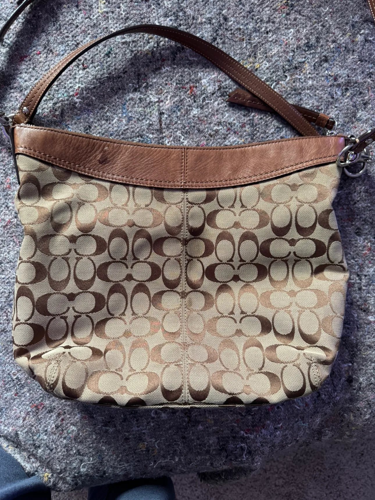 Coach Signature C Brown Leather Trim Shoulder Bag thumbnail