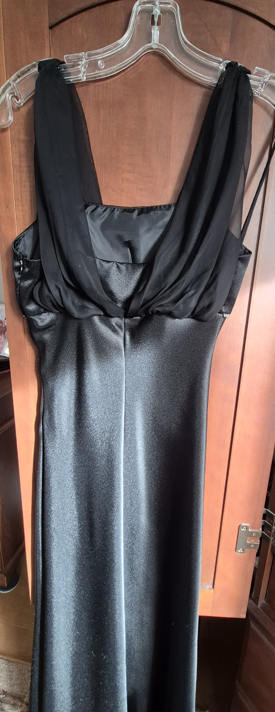 Black Satin Evening Dress with Chiffon Overlay - photo 5