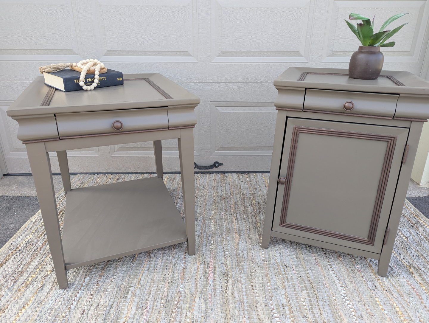 Newly refinished mismatched wood end tables (pair)