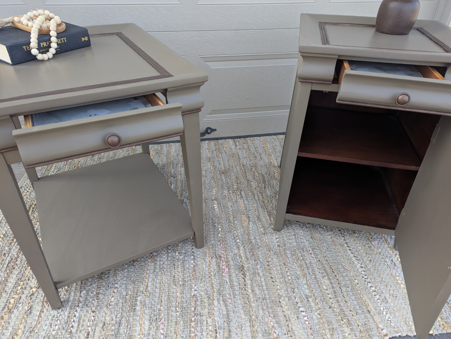 Newly refinished mismatched wood end tables (pair) - photo 3