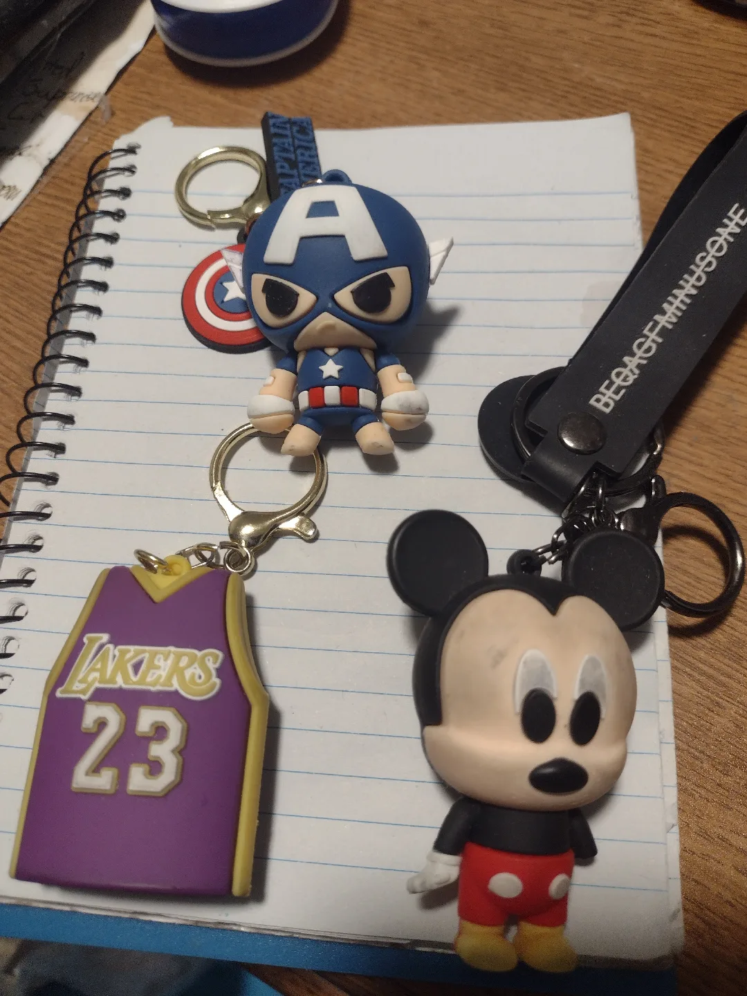 Three Keychain Set: Captain America, Lakers Jersey, Mickey Mouse thumbnail