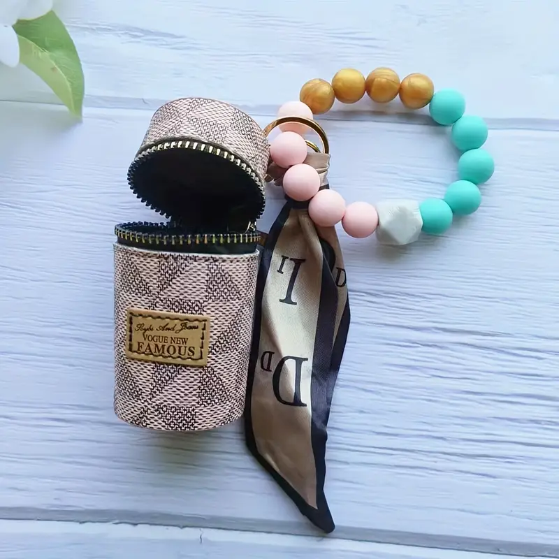 Pink Designer Keychain Pill Case with Beaded Bracelet - photo 2
