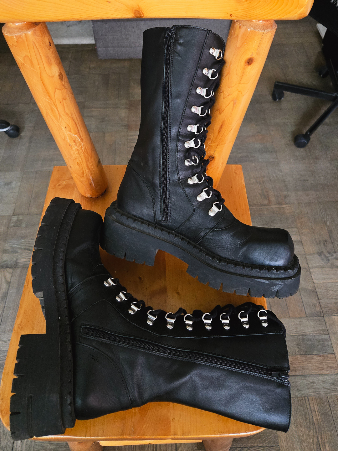 L'intervalle Black Leather Combat Boots Square Toe - photo 4