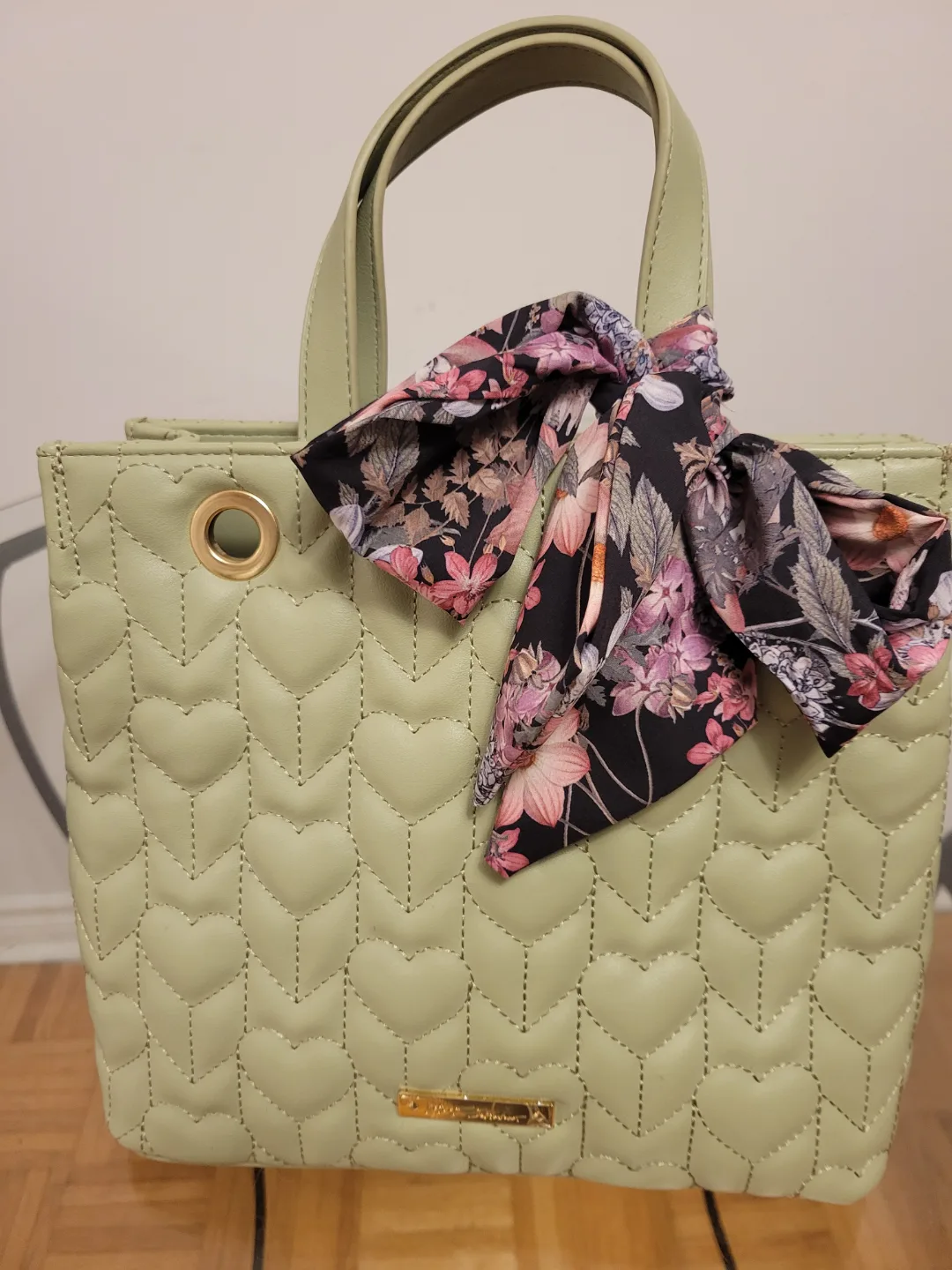 Cute Sage Green Quilted Heart Tote Bag thumbnail