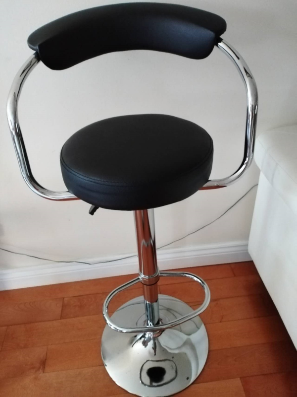 Black Adjustable Bar Stool with Chrome Base