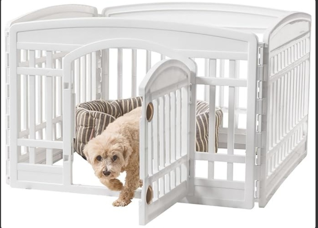Pet Playpen - White - 4 Panels - Easy Setup