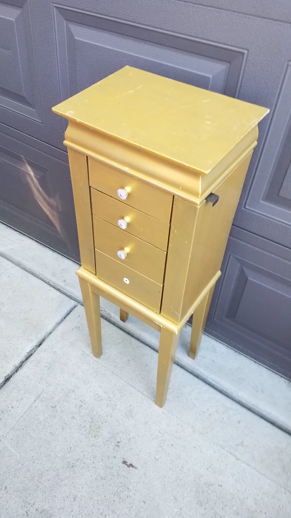 Gold Jewelry Armoire with 3 Drawers