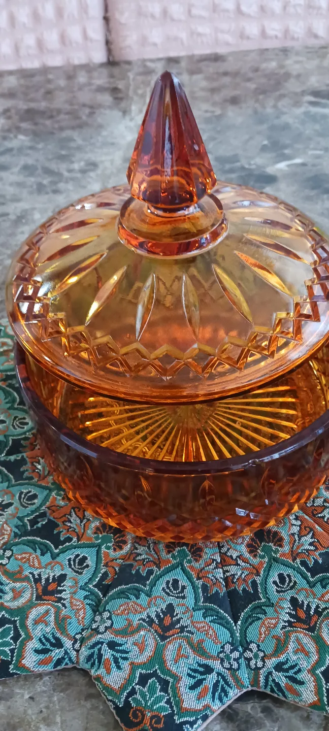 Vintage Amber Glass Candy Dish with Lid $15 image indicator(4)