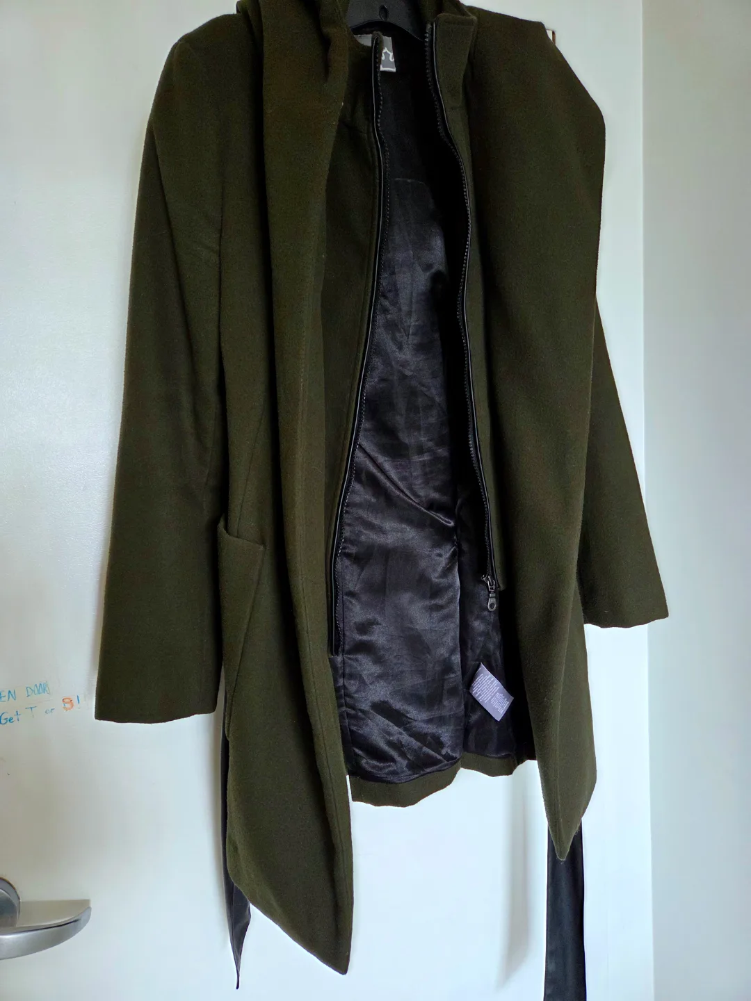 Women's Olive Green Hooded Coat with Belt image indicator(7)
