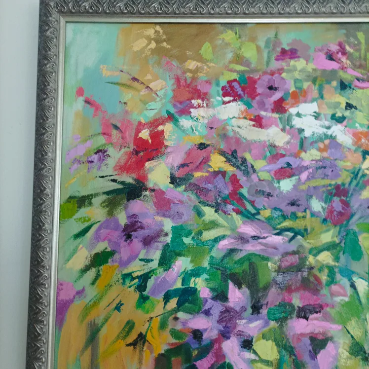 Vibrant Floral Oil Painting in Ornate Frame image indicator(5)