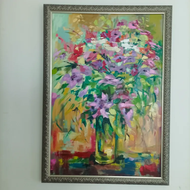 Vibrant Floral Oil Painting in Ornate Frame image indicator(7)