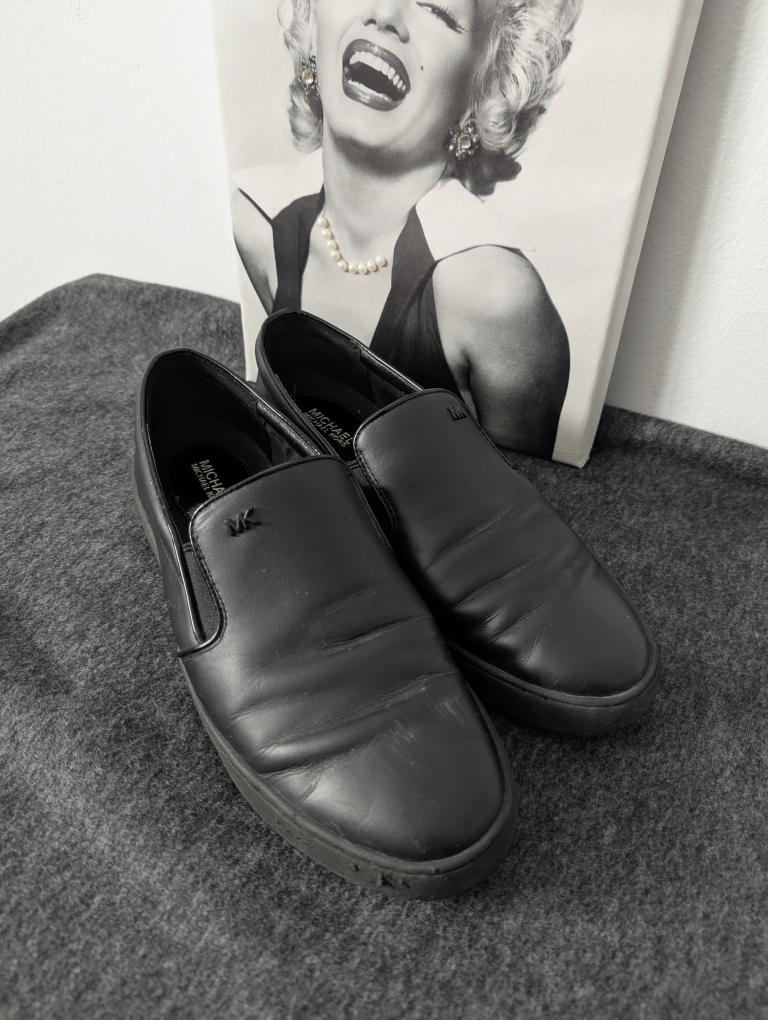 Michael Kors Black Leather Slip-On Shoes