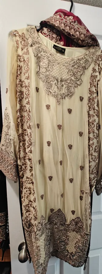 Beautiful beige embroidered three-piece suit image indicator(2)