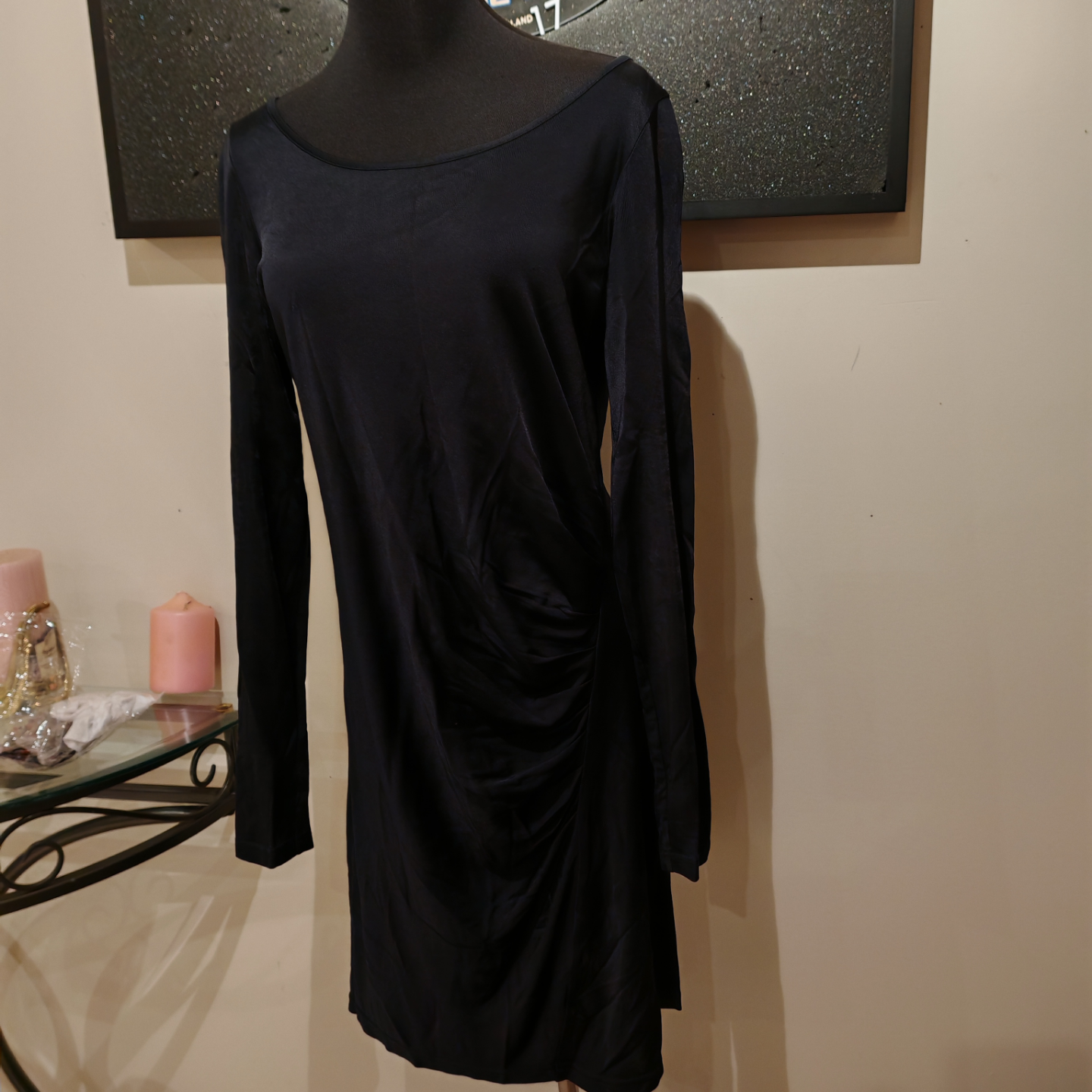 Club Monaco Black Ruched Long Sleeve Mini Dress Size 6