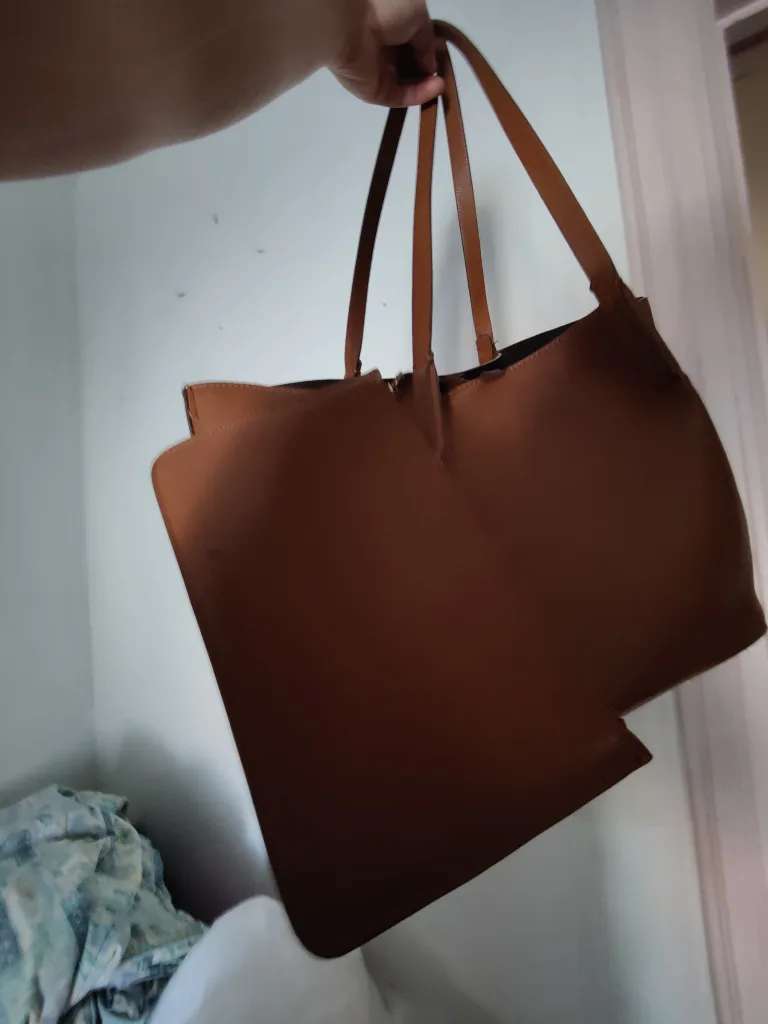 Large Zara Brown Leather Tote Bag 💚 image indicator(2)