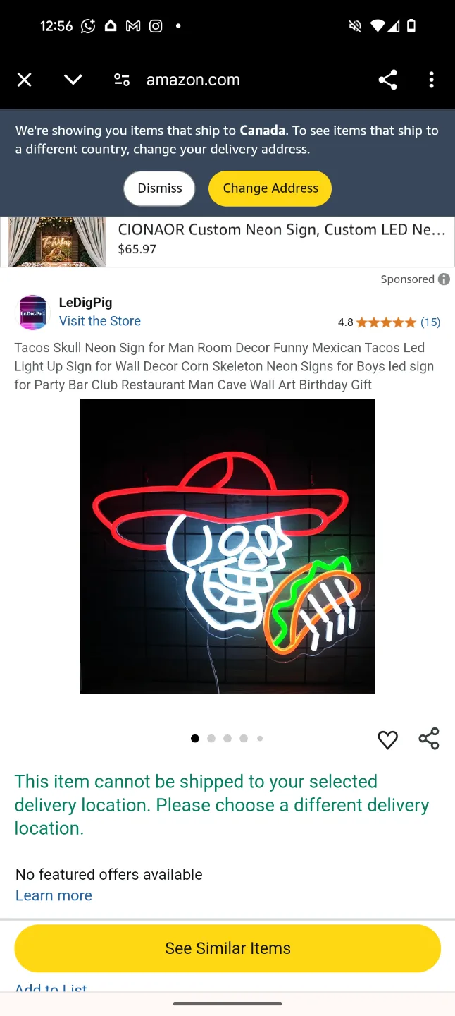 CIONAOR Custom Neon Sign LED Taco Skull thumbnail