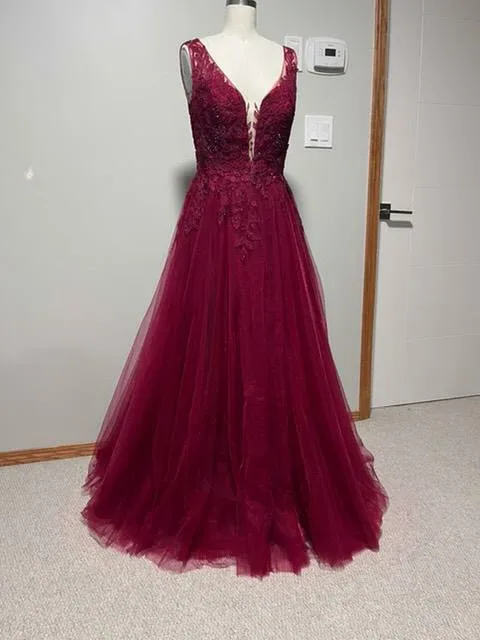 Stunning Burgundy A-Line Formal Gown image indicator(7)