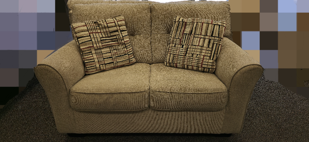 Beige Sectional Sofa with Two Throw Pillows