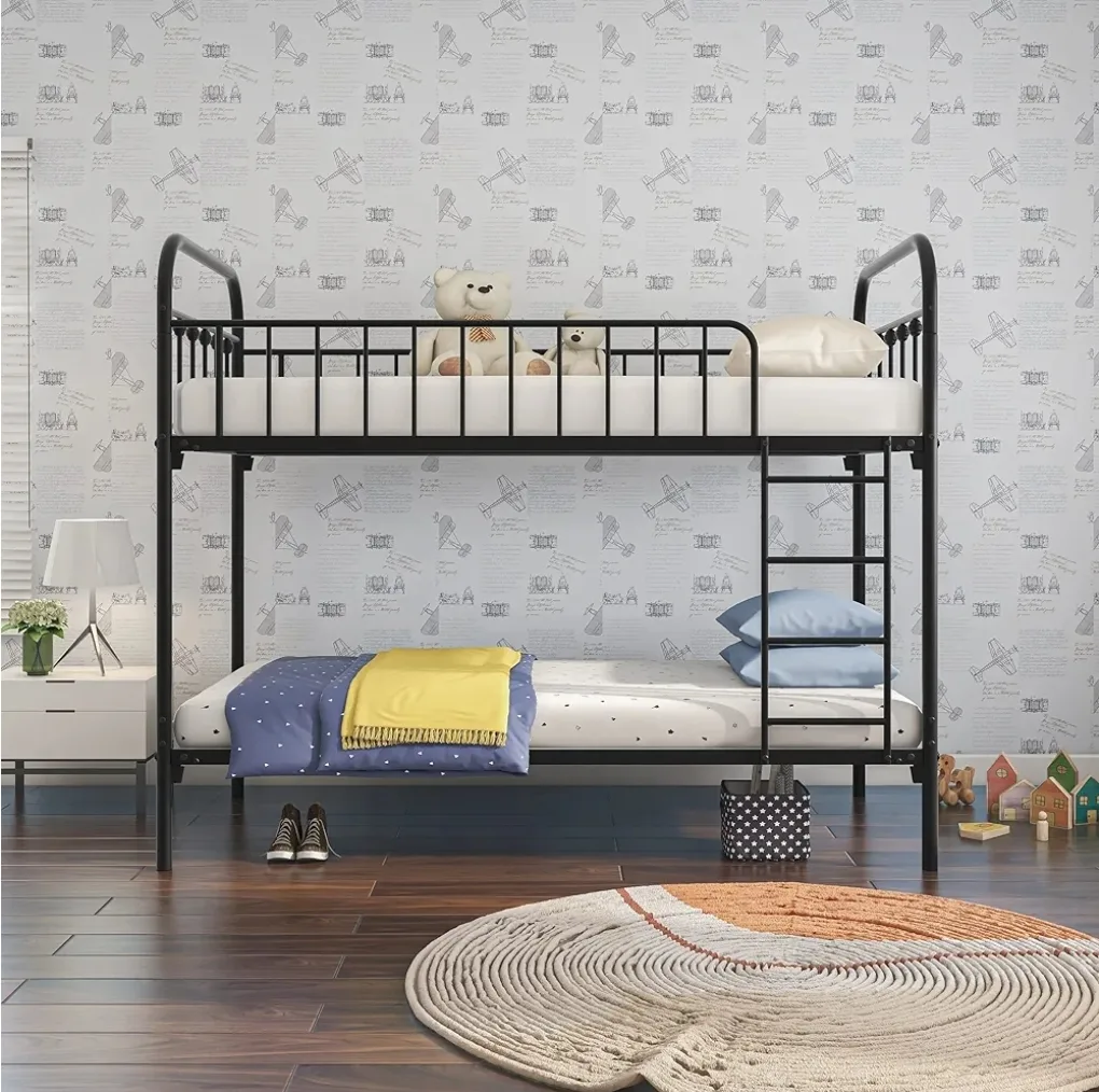 BOFENG Black Twin Over Twin Metal Bunk Bed image indicator(3)