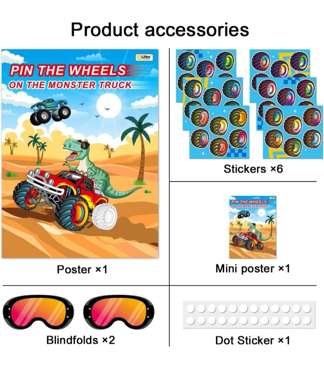 Pin the Wheels on the Monster Truck Party Game...New - photo 3