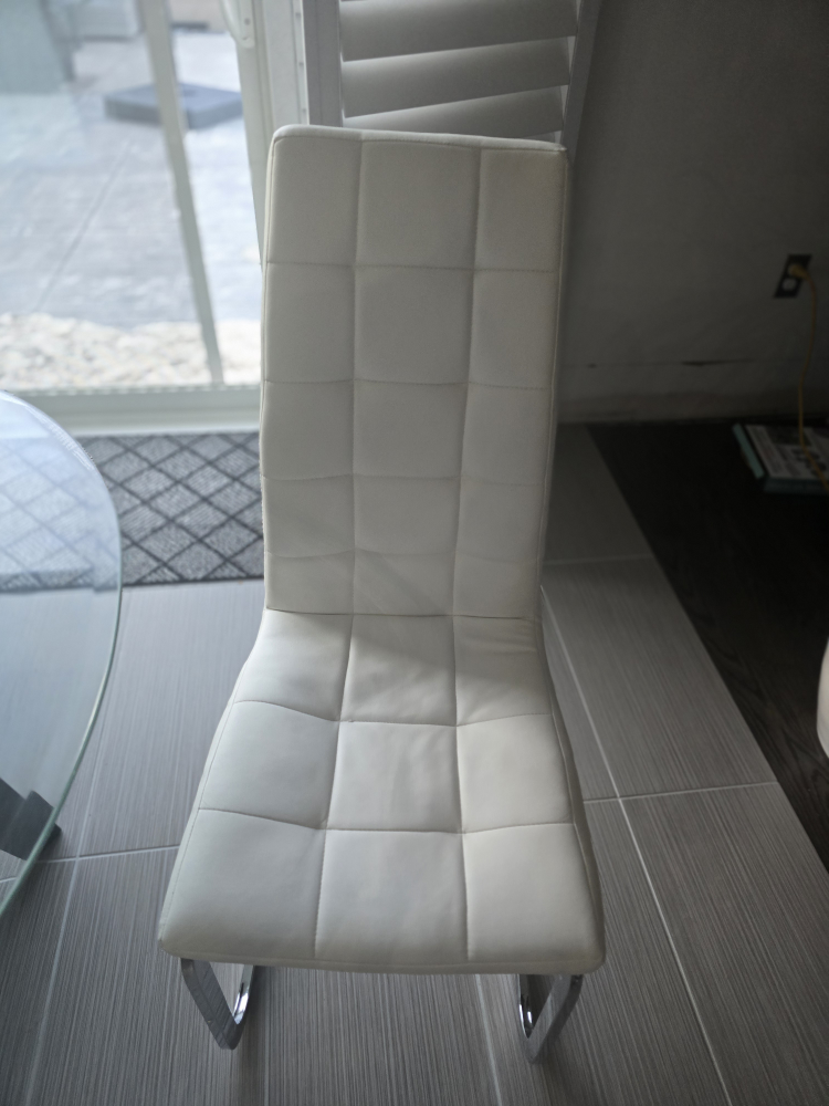 Glass-top dining table and six white chairs - photo 2