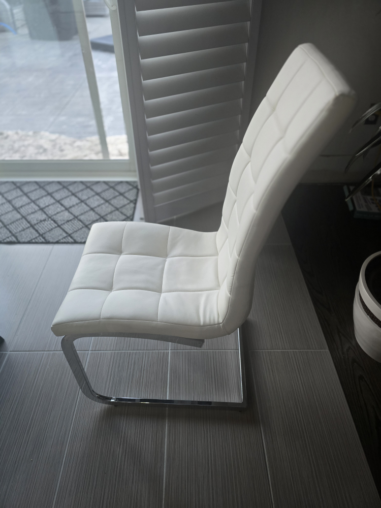 Glass-top dining table and six white chairs - photo 3