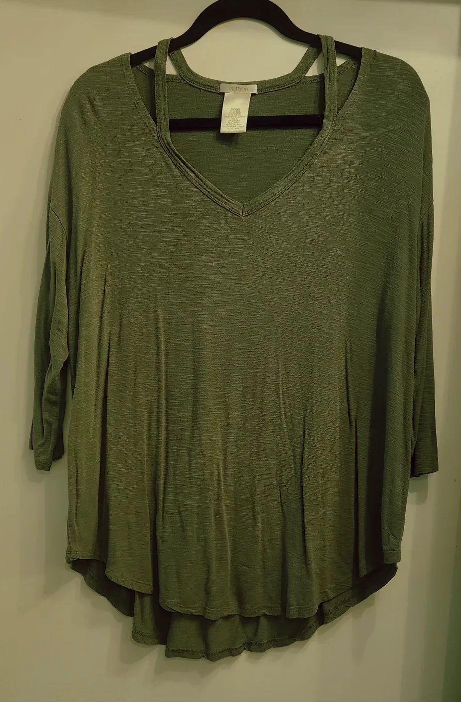 Matty M Olive Green 3/4 Sleeve V-Neck Blouse image indicator(2)
